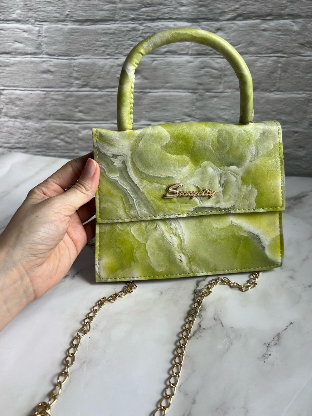 Simplicity Lime Green Marble Mini Top-Handle Crossbody